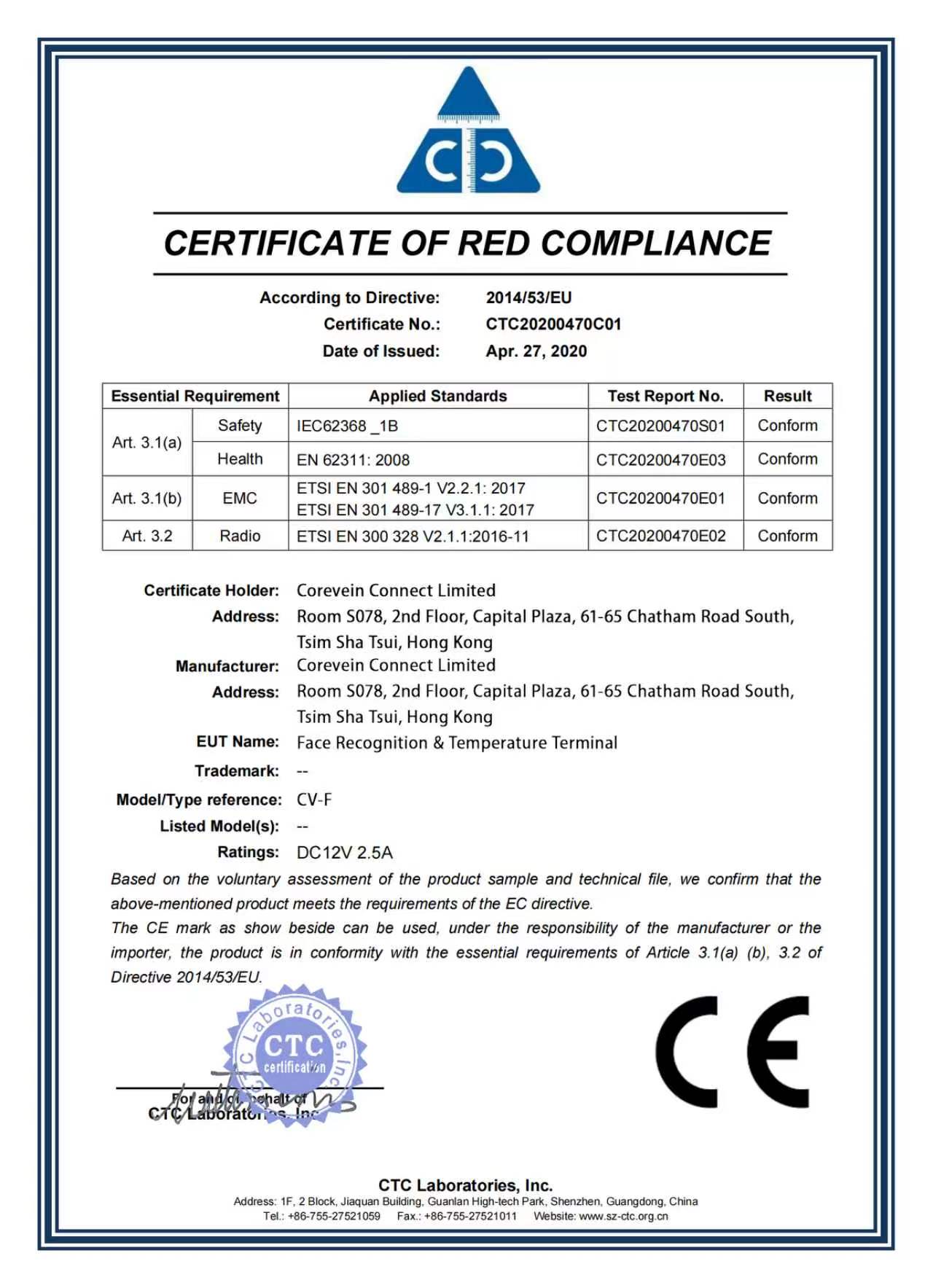 CE RED Certificate